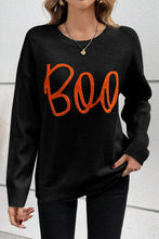 Load image into Gallery viewer, Black Boo Knitted Pattern Ribbed Edge Drop Shoulder Sweater