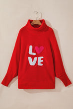 Load image into Gallery viewer, Red Merry Letter Embroidered High Neck Sweater