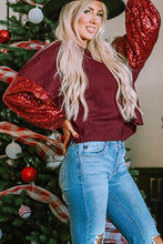 Cargar imagen en el visor de la galería, Burgundy Sequin Patchwork Sleeve Open Back Waffle Knit Top