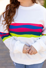 Cargar imagen en el visor de la galería, White Plus Size Colorful Striped Drop Shoulder Loose Sweatshirt