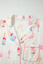 Cargar imagen en el visor de la galería, White Christmas Wine Glass Print Bow Knot Two Piece Pajama Set