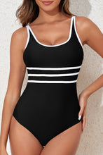 Load image into Gallery viewer, Black Contrast Trim Colorblock U Neck One Piece Swimwear