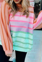 Load image into Gallery viewer, Multicolour Gradient Striped Ribbed Edge Loose Sweater
