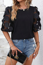 Load image into Gallery viewer, Black Contrast Applique Mesh Half Sleeve Blouse