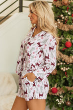 Cargar imagen en el visor de la galería, White Christmas Deer Printed Shirt and Shorts Lounge Set