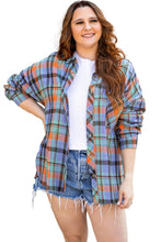 Load image into Gallery viewer, Orange Plus Size Plaid Print Buttoned Shirt