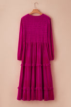 Load image into Gallery viewer, Rose Red Shirred V Neck Tiered Ruffled Velvet Plus Size Maxi Dress