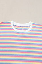 Cargar imagen en el visor de la galería, Pink Stripe Rainbow Tee Tasseled String Wide Leg Pants Set
