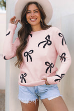 Load image into Gallery viewer, Light Pink Bow Pattern Knitted Loose Fit Sweater