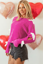 Load image into Gallery viewer, Hot Pink Bow Knot Cut Out Round Neck Loose Sweater