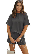 Load image into Gallery viewer, Carbon Grey Ribbed Textured Knit Loose Fit Tee and Shorts Set