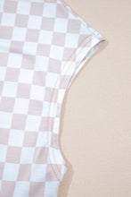 Load image into Gallery viewer, Apricot Checkered Print Buttoned Crew Neck Wide Leg Jumpsuit