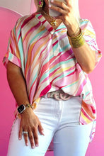 Load image into Gallery viewer, White Abstract Print Short Sleeve Notched Neck Plus Size Top