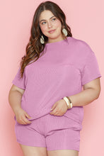 Load image into Gallery viewer, Phalaenopsis Ribbed Knit T Shirt and Shorts Plus Size Lounge Set