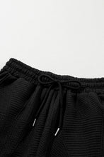 Load image into Gallery viewer, Black Textured Ruffle Split Top and Drawstring Shorts