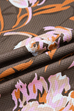 Load image into Gallery viewer, Brown Floral Print Waffle Textured Long Sleeve Top