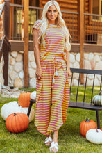 Load image into Gallery viewer, Yellow Stripe Rainbow Tee Tasseled String Wide Leg Pants Set