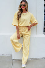 Cargar imagen en el visor de la galería, Sachet Pink Lace Patchwork Half Sleeve Top Elastic Waist Pants Two Piece Set