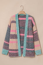 Load image into Gallery viewer, Multicolour Color Block Striped Side Slit Open Front Cardigan