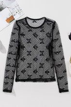 Load image into Gallery viewer, Black Bow Pattern Accent Mesh Long Sleeve Top