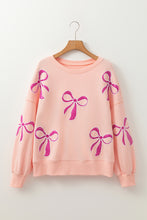 Load image into Gallery viewer, Apricot Pink Sequined Bowknot Drop Shoulder Oversized Sweatshirt