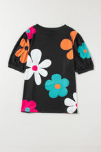 Load image into Gallery viewer, Black Flower/Bowknot Print Bubble Sleeve Tee