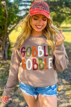 Load image into Gallery viewer, Dark Khaki GOBBLE Letter Graphic Thanksgiving Shift Sweatshirt