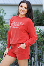 Cargar imagen en el visor de la galería, Racing Red Corded MERRY Graphic Long Sleeve Top and Shorts Set