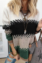 Load image into Gallery viewer, Black Stylish Color Block Pattern Drop Shoulder Sweater