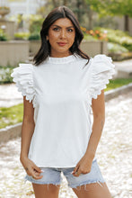 Cargar imagen en el visor de la galería, White Solid Color Scalloped Ruffle Sleeve Top