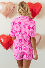 Load image into Gallery viewer, Pink Bow Print Half Sleeve Shirt and Shorts Pajamas Set