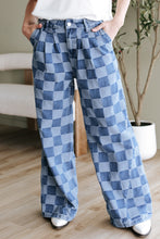 Load image into Gallery viewer, Dusk Blue Checkered Denim Wide Leg Jeans