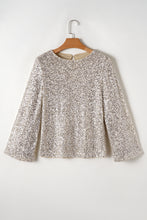 Load image into Gallery viewer, Silvery Sequin Puff Sleeve Cutout Back Blouse