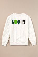 Cargar imagen en el visor de la galería, White LOVE Chenille Embroidered Cable Knit Pullover Sweatshirt