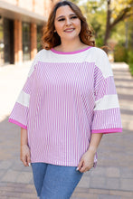 Load image into Gallery viewer, Pink Stripe Patchwork Bracelet Sleeve Plus Size T Shirt