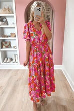 Load image into Gallery viewer, Rose Floral Short Sleeve Smocked Waist Maxi dress