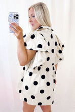 Load image into Gallery viewer, White Polka Dot Print Half Button Ruffled Short Sleeve Loose Mini Dress