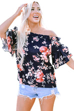 Load image into Gallery viewer, Blue Ruffle Off Shoulder Flounce Sleeve Floral Blouse