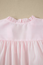 Cargar imagen en el visor de la galería, Pink Stripe Contrast Trim V Neck Flutter Sleeve Blouse