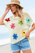 Load image into Gallery viewer, White Crochet Flower Hollow-out Sweater T Shirt