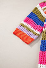Load image into Gallery viewer, Orange Stripe Colorblock Hollowed Crochet 3/4 Sleeve Sweater