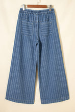 Cargar imagen en el visor de la galería, Sky Blue Stripe Plus Size Buttoned Loose Wide Leg Denim Pants