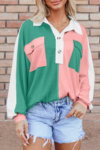 Cargar imagen en el visor de la galería, Pink Colorblock Ribbed Collared Oversized Sweatshirt