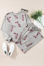 Cargar imagen en el visor de la galería, Gray Cowgirl Boots Printed Long Sleeve Top Pants Lounge Set