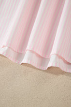 Cargar imagen en el visor de la galería, Pink Stripe Contrast Trim V Neck Flutter Sleeve Blouse