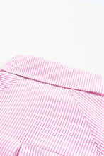 Cargar imagen en el visor de la galería, Pink Smocked Cuffed Striped Boyfriend Shirt with Pocket