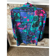 Load image into Gallery viewer, Vintage 80s Vibrant Teal & Purple Printed Oversized Blazer with Satin Cuffs