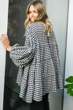 Load image into Gallery viewer, Black Checkered Puff Sleeve Tiered Loose Babydoll Blouse