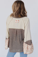 Load image into Gallery viewer, Colorblock Floral Patchwork Flared Sleeve Buttons Henley Top