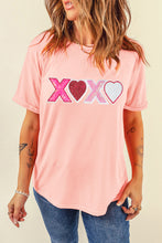 Load image into Gallery viewer, Pink Sequin Heart XOXO Patched Graphic Valentines T Shirt